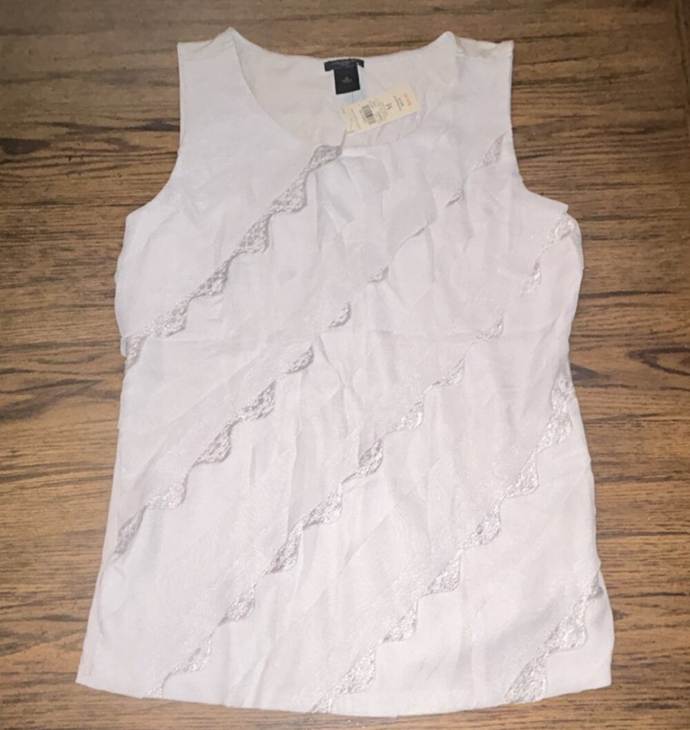 Ann Taylor GRAY Lace Sleeveless Round Neck Women's Tank Top Size M